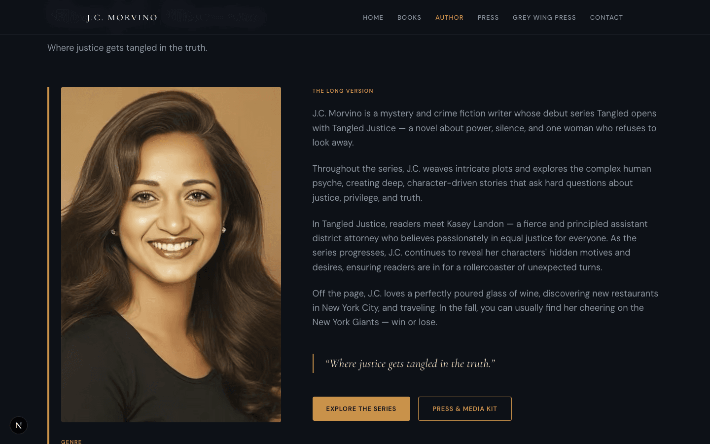 J.C. Morvino author page — editorial photo treatment