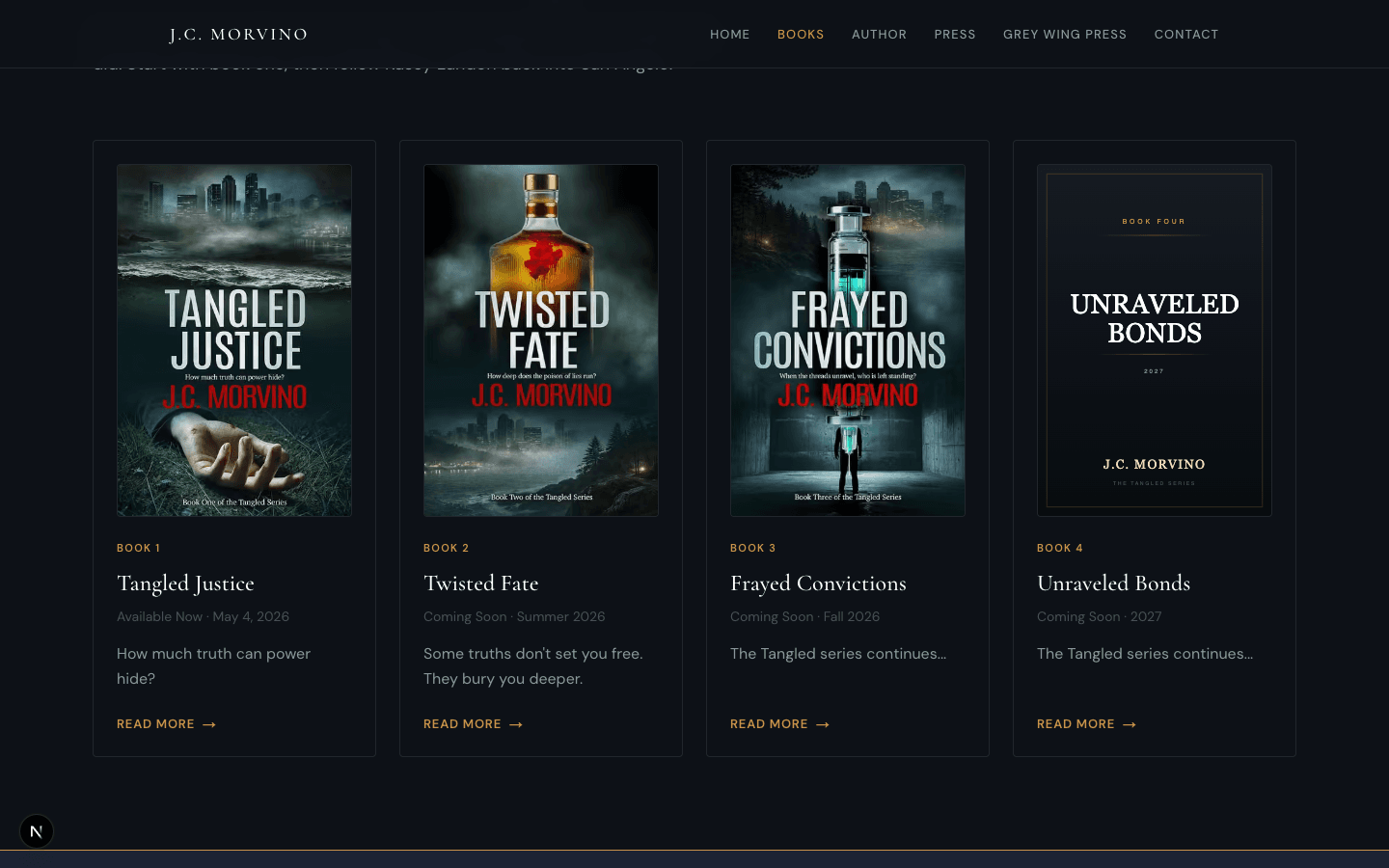 J.C. Morvino series page — four-book grid